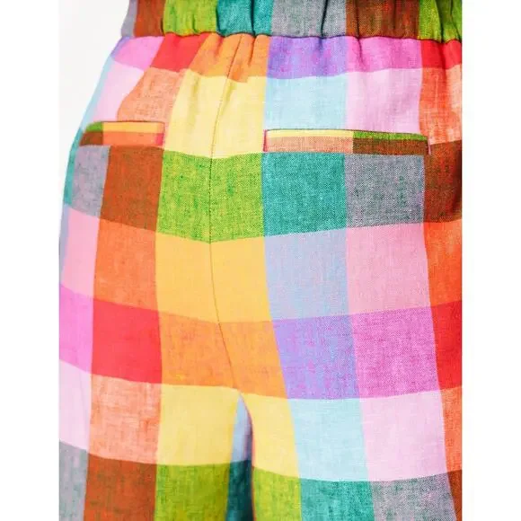 Boden Dulwich Linen Shorts in Rainbow Multigingham 4” Shorts - Size 10